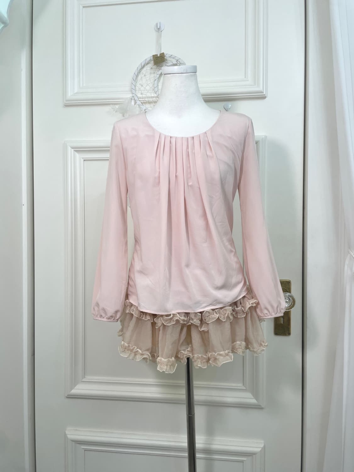 sheer pink pleats blouse top(size-36) 상품이미지1