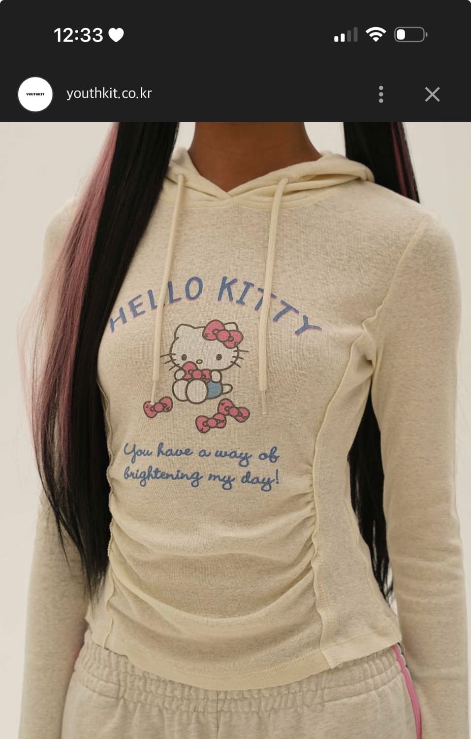 모로모로 키티 프린팅 슬림 드로스트링 긴팔 후드티 상품이미지1