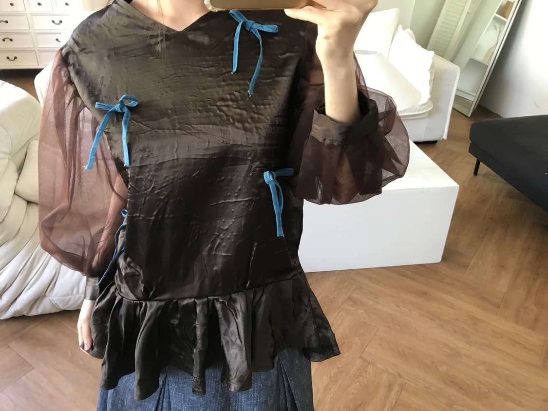 vintage brown ribbon blouse 상품이미지4