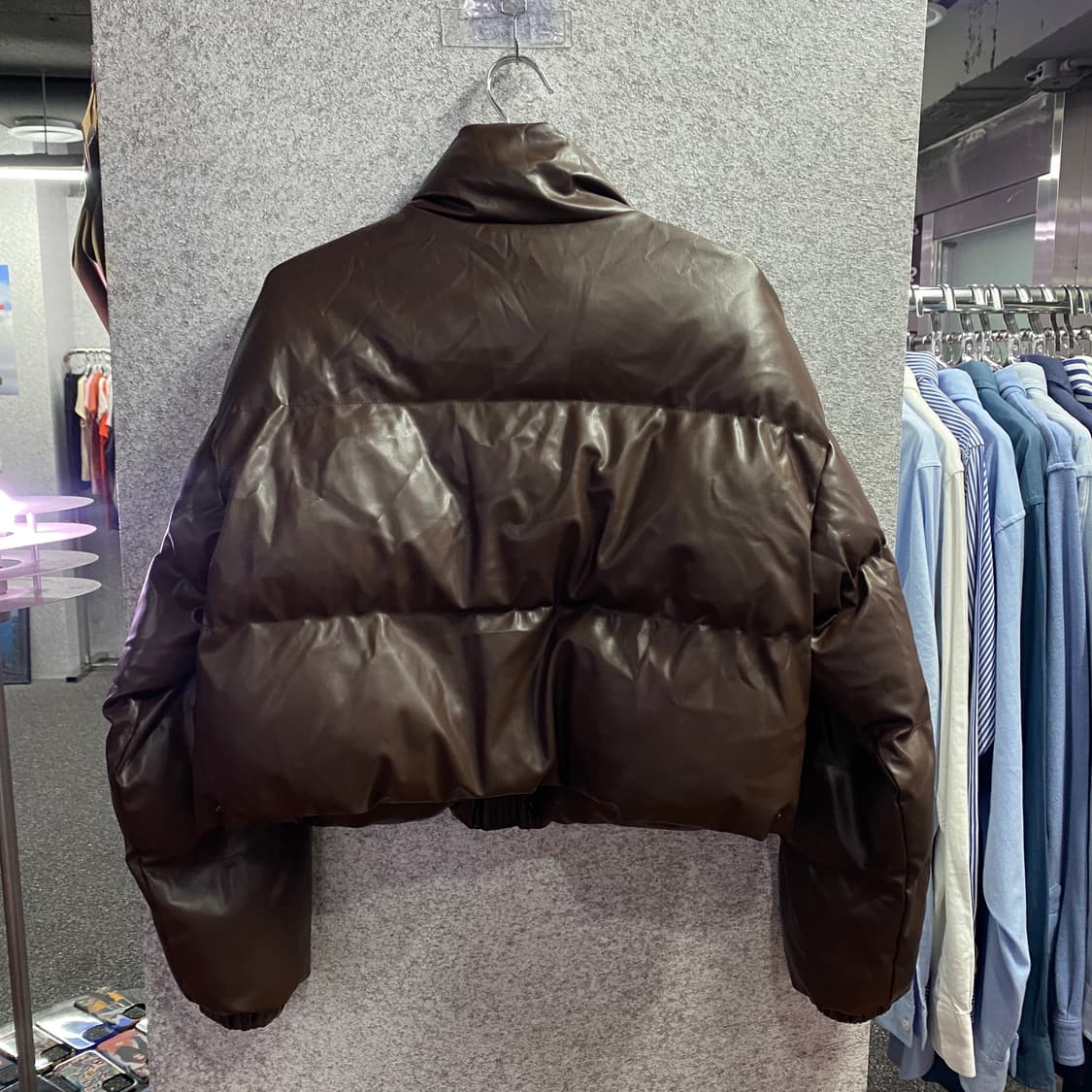 빈티지 브라운 레더 크롭 패딩 B3012 상품이미지3