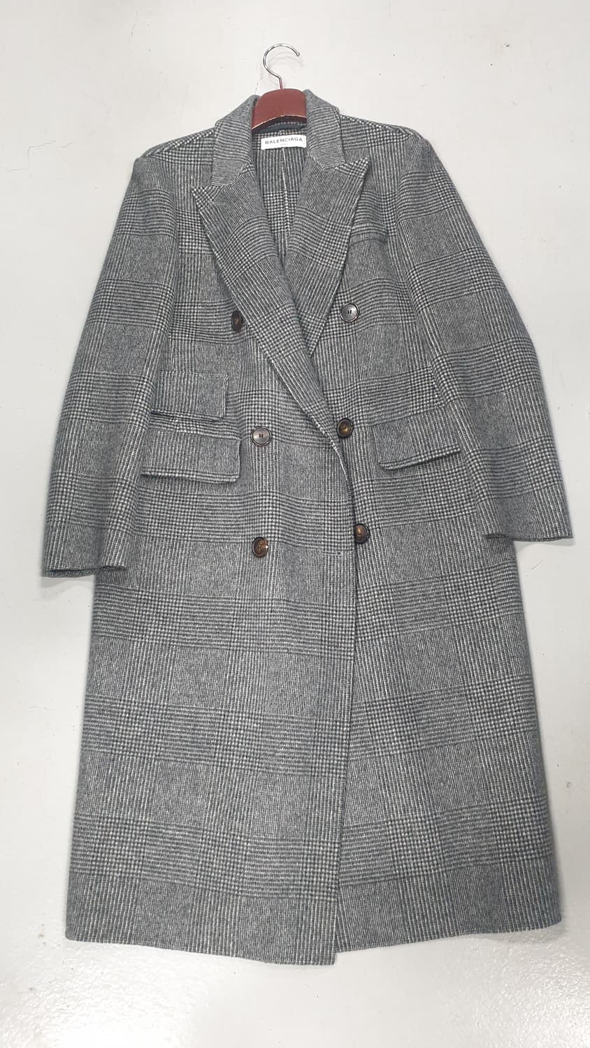 발렌시아가 체크 더블 롱 코트 38 여성 상품이미지1