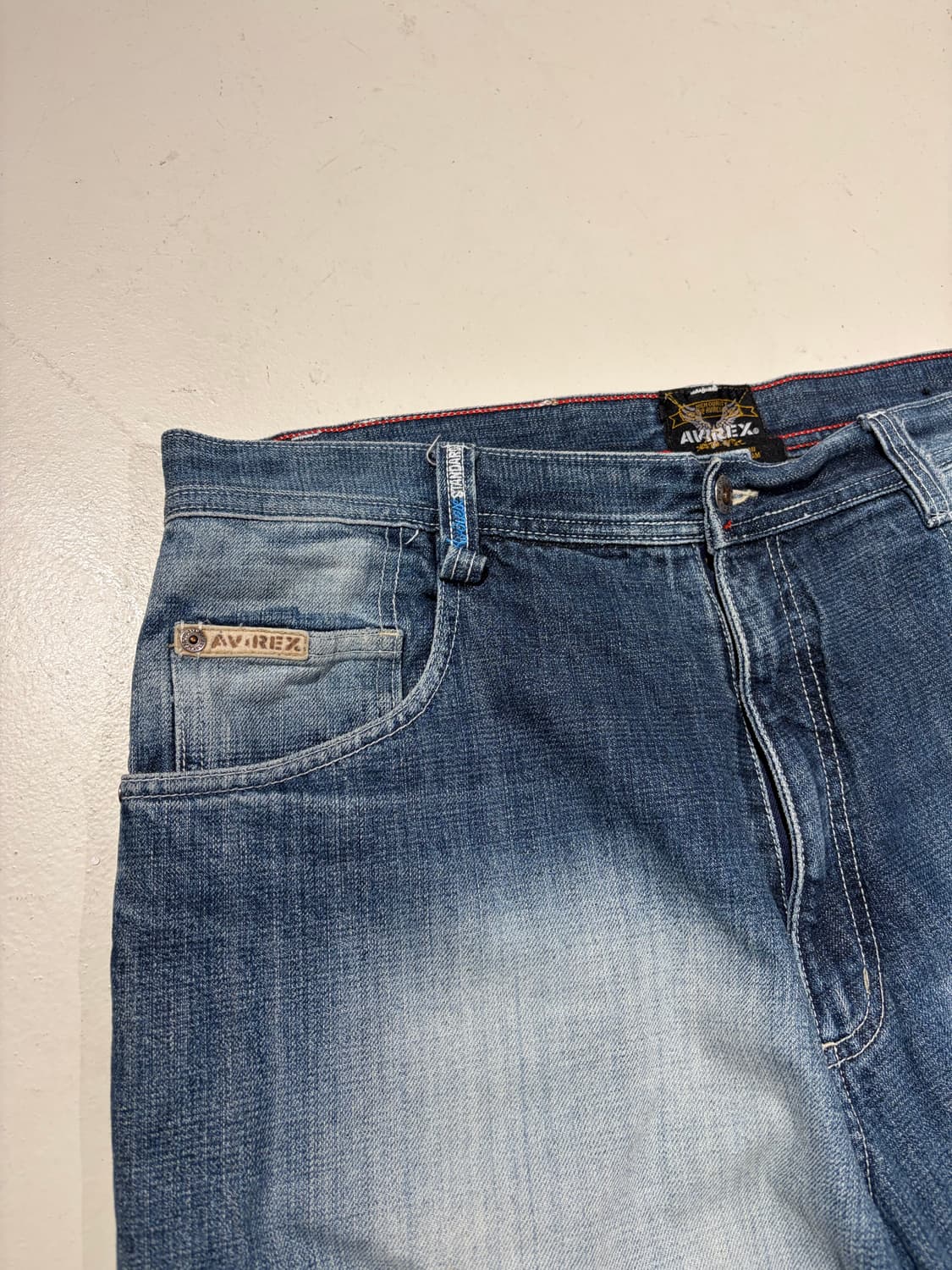 00s Avirex 워시드 데님 와이드 팬츠 (36×30) 상품이미지4