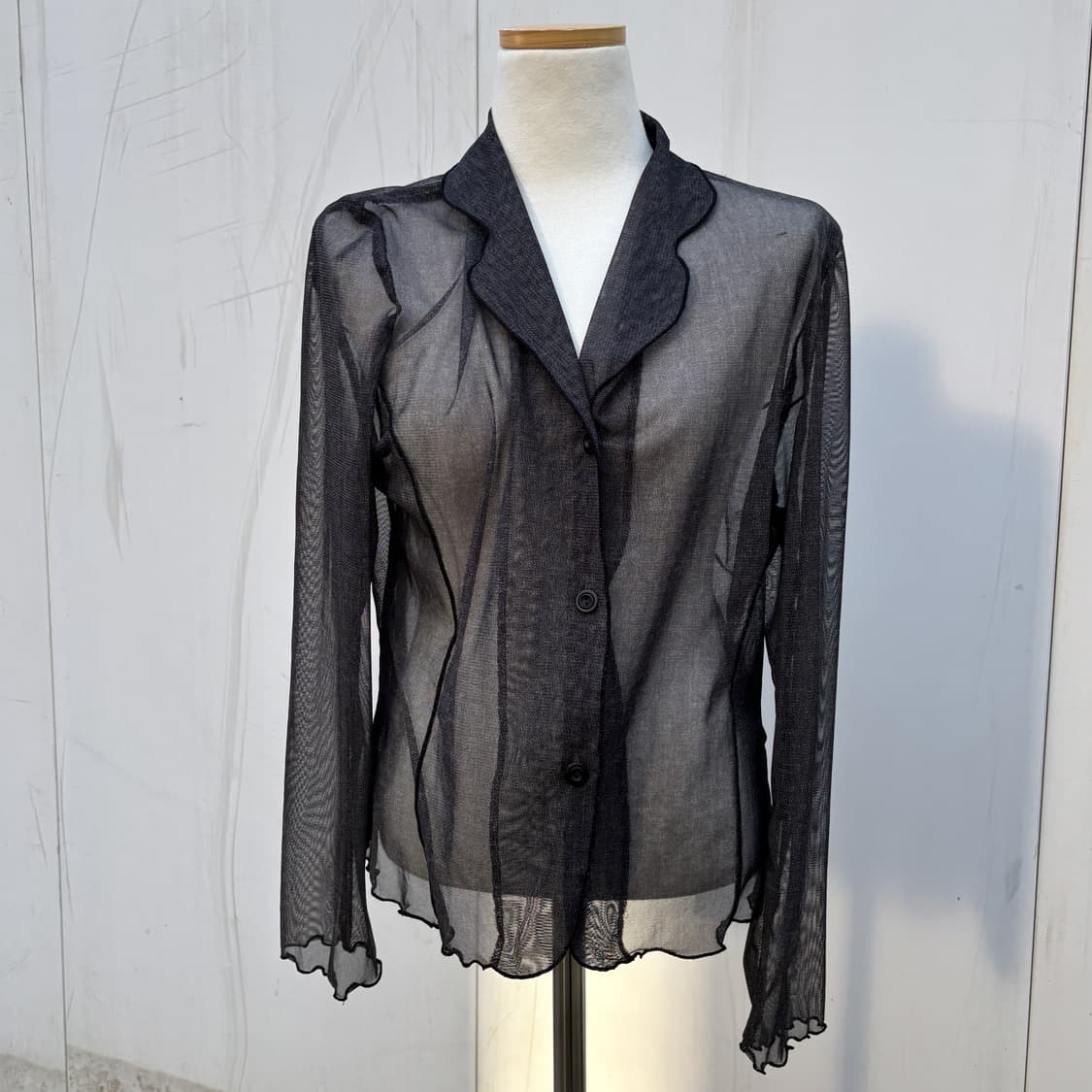 802s08 빈티지 시스루 메쉬 블랙 카라 가디건 셔츠 상품이미지2