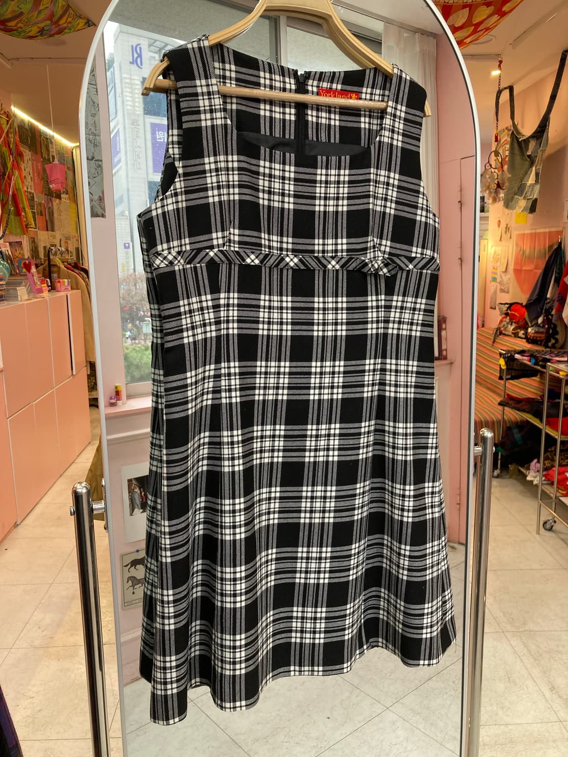 울 100% 체크 슬리브리스 미니 원피스 상품이미지1