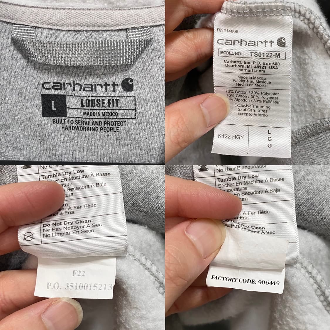 칼하트 루즈핏 미드웨이트 후드집업 헤더그레이 상품이미지5