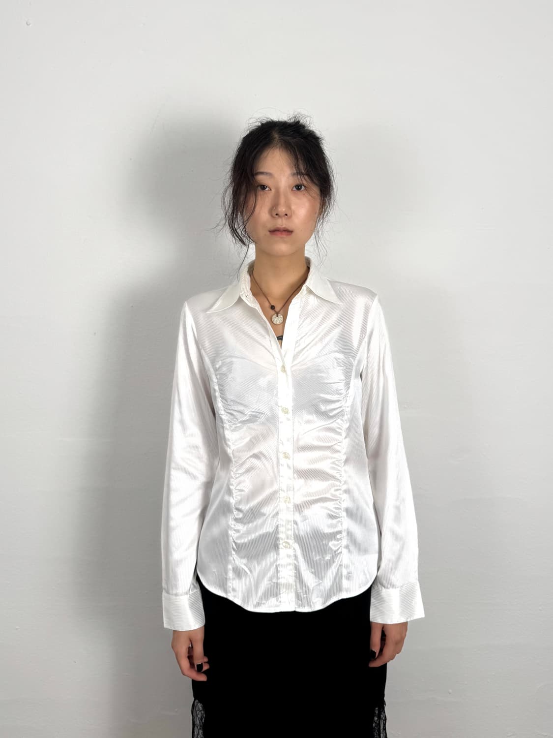 vintage ruched satin stripe shirt  상품이미지1