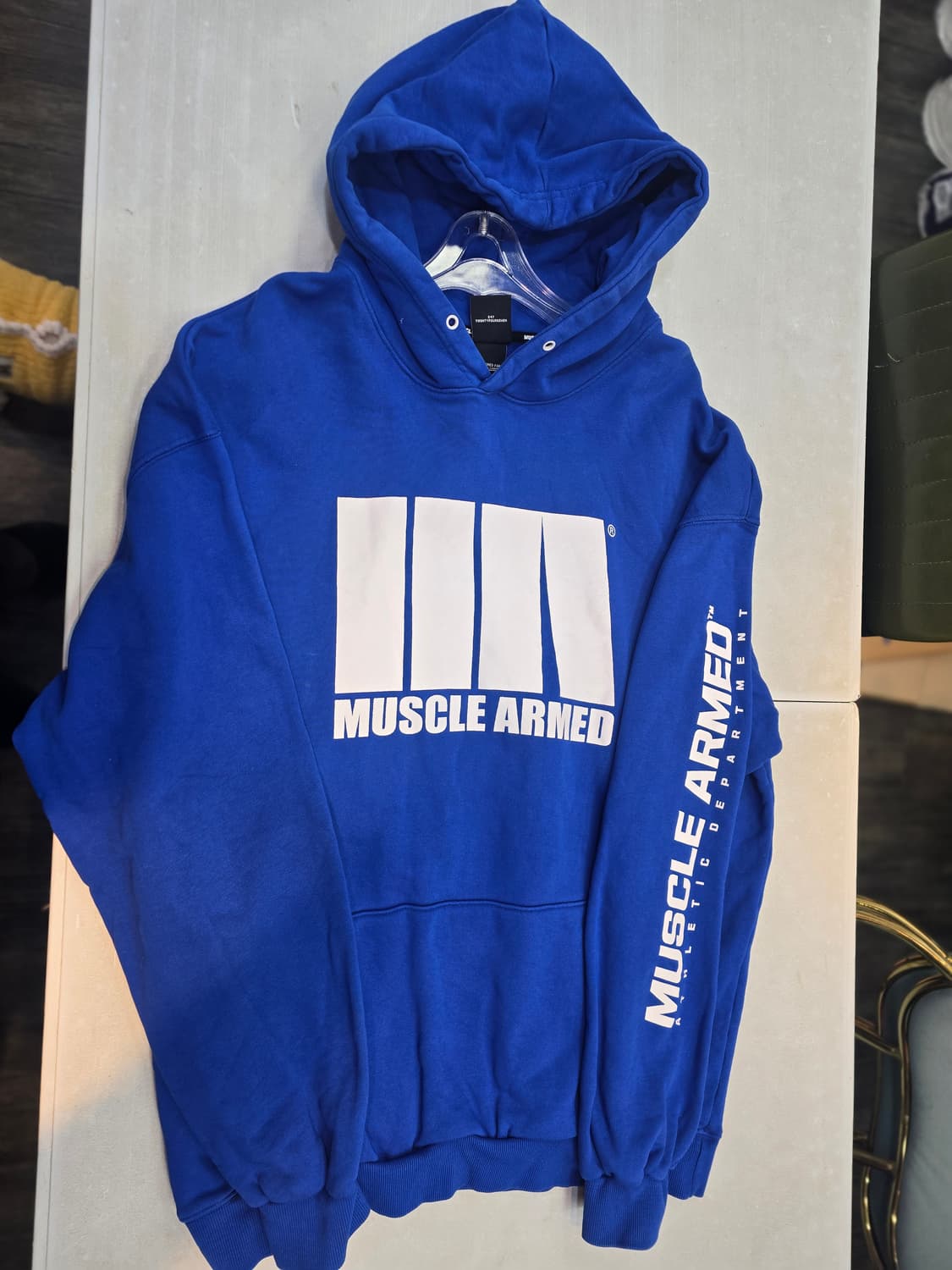 머슬암드 오버핏 후드티 XL 파란색 상품이미지1