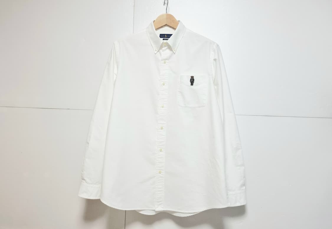 남성 레어 폴로 베어 화이트 흰색 옥스퍼드 옥스포드 자수 긴팔 남방 셔츠 상품이미지4