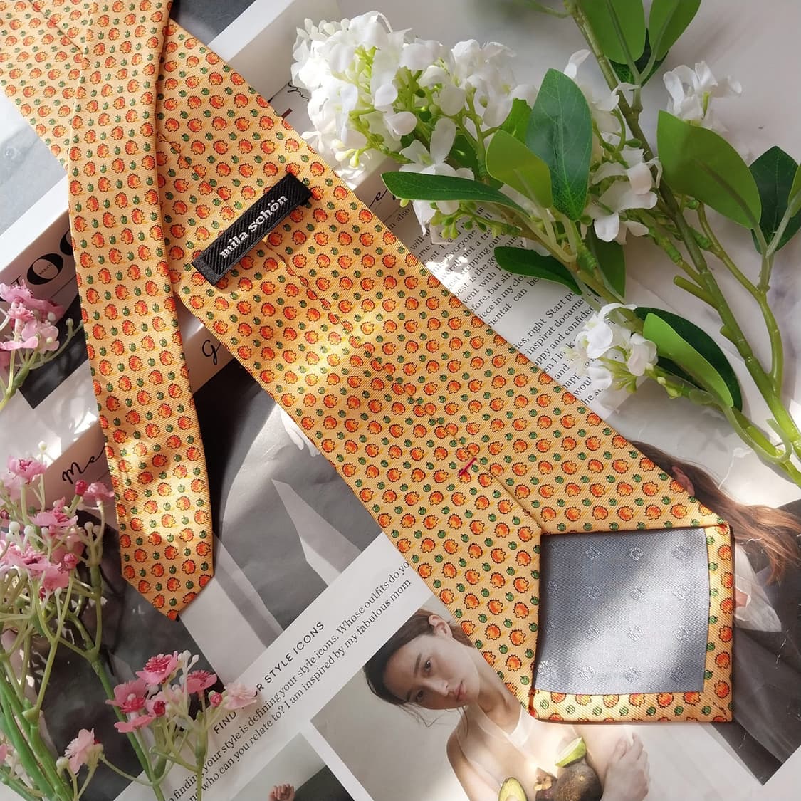 밀라숀 실크 애니멀 프루트 패턴 넥타이 9.3cm A+등급 K2263 상품이미지5