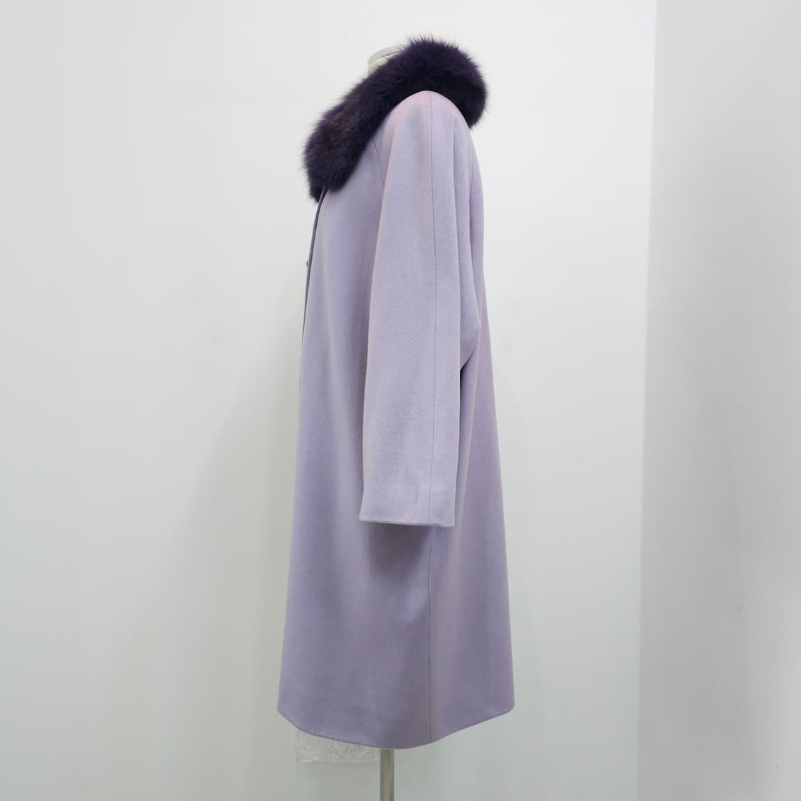 프리미엄 캐시미어 100%  폭스퍼 카라 라일락 롱 코트 상품이미지2