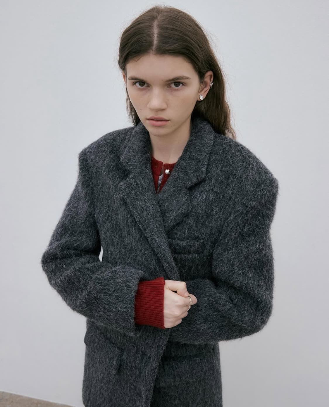 Mais 마이스 헤어리 알파카 블렌드 싱글 코트 차콜 상품이미지5