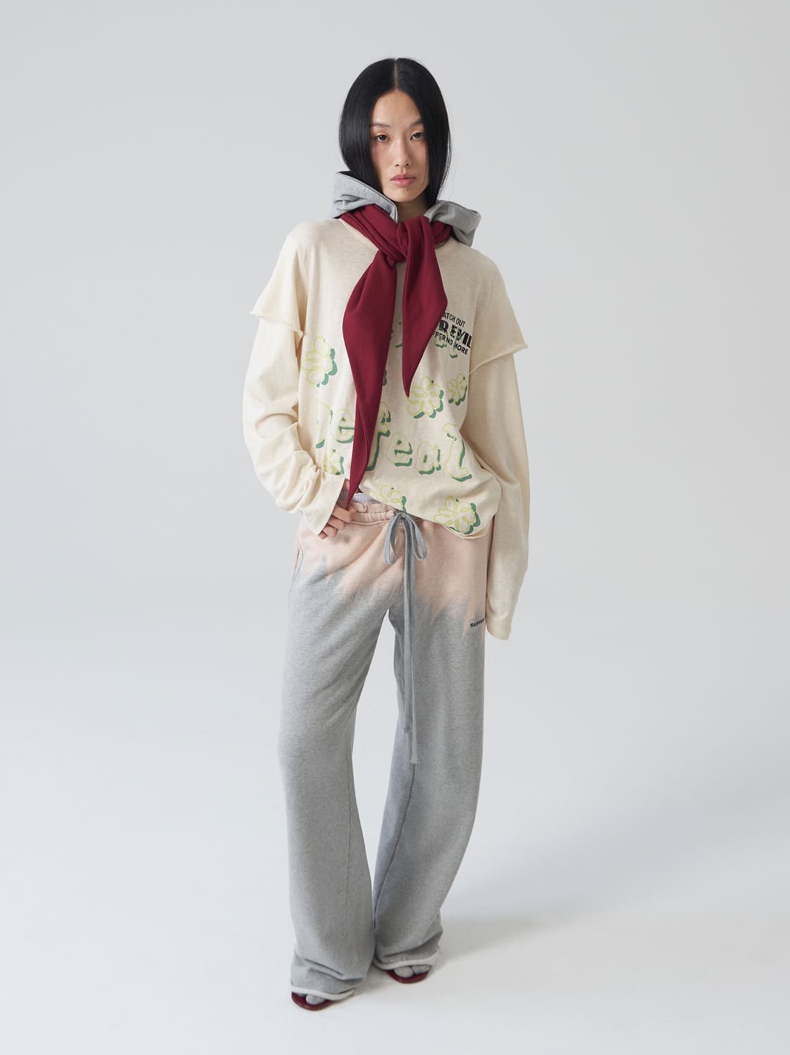 Tie Hooded_Gray & Burgundy 상품이미지2