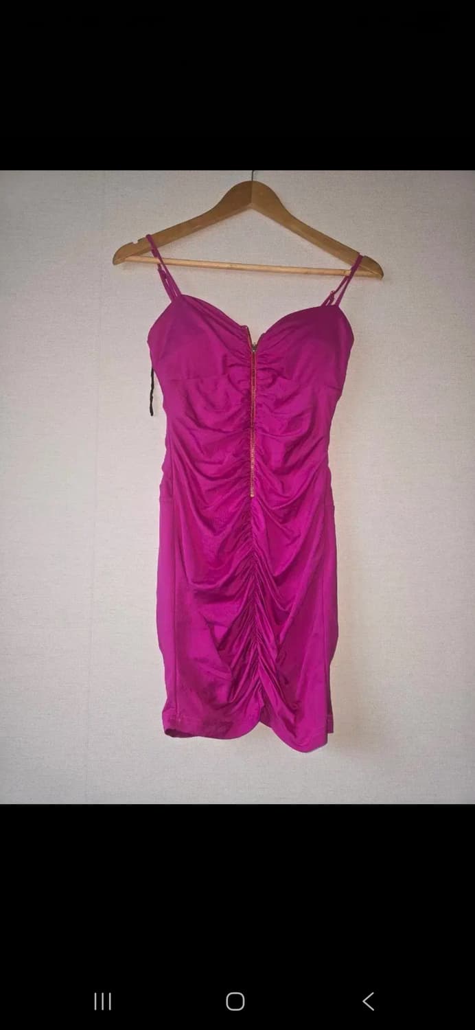 빈티지 오네갸루 핫핑크 셔링 미니 원피스 상품이미지1