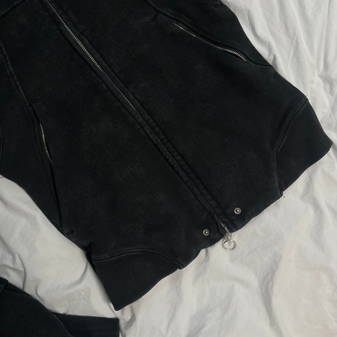 미스치프 롬버스 펀칭 후드 집업 워시드 블랙 (M) 상품이미지3