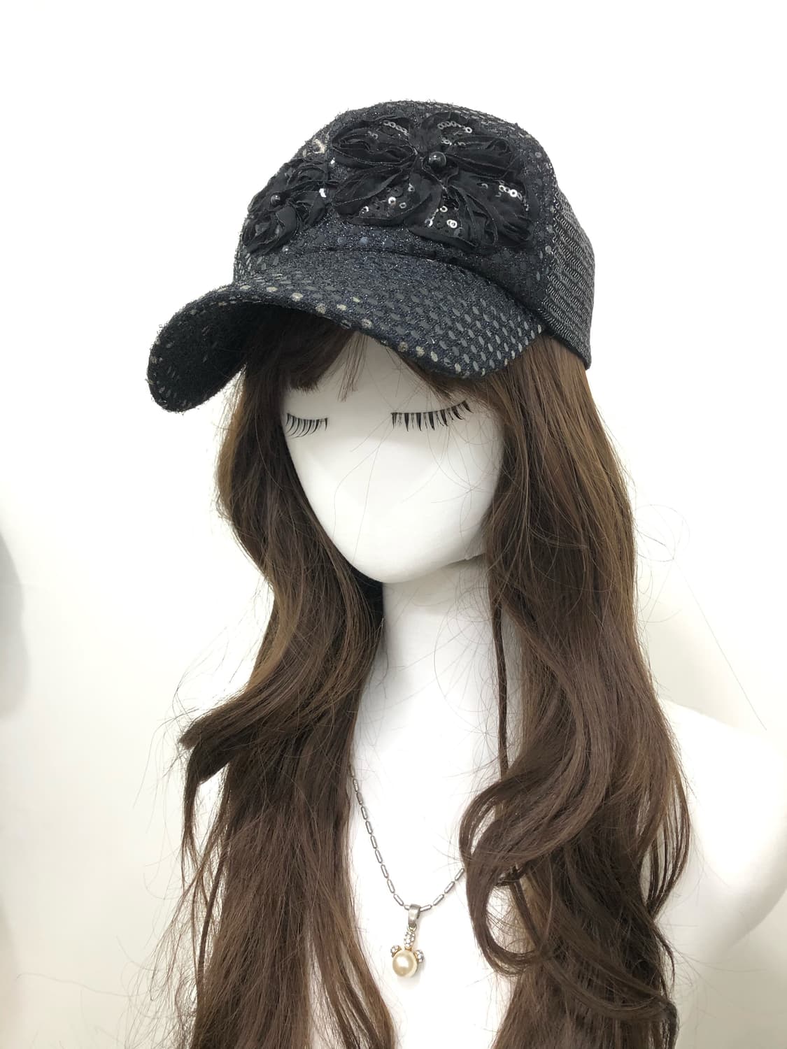 black floral detail mesh ball cap  상품이미지4