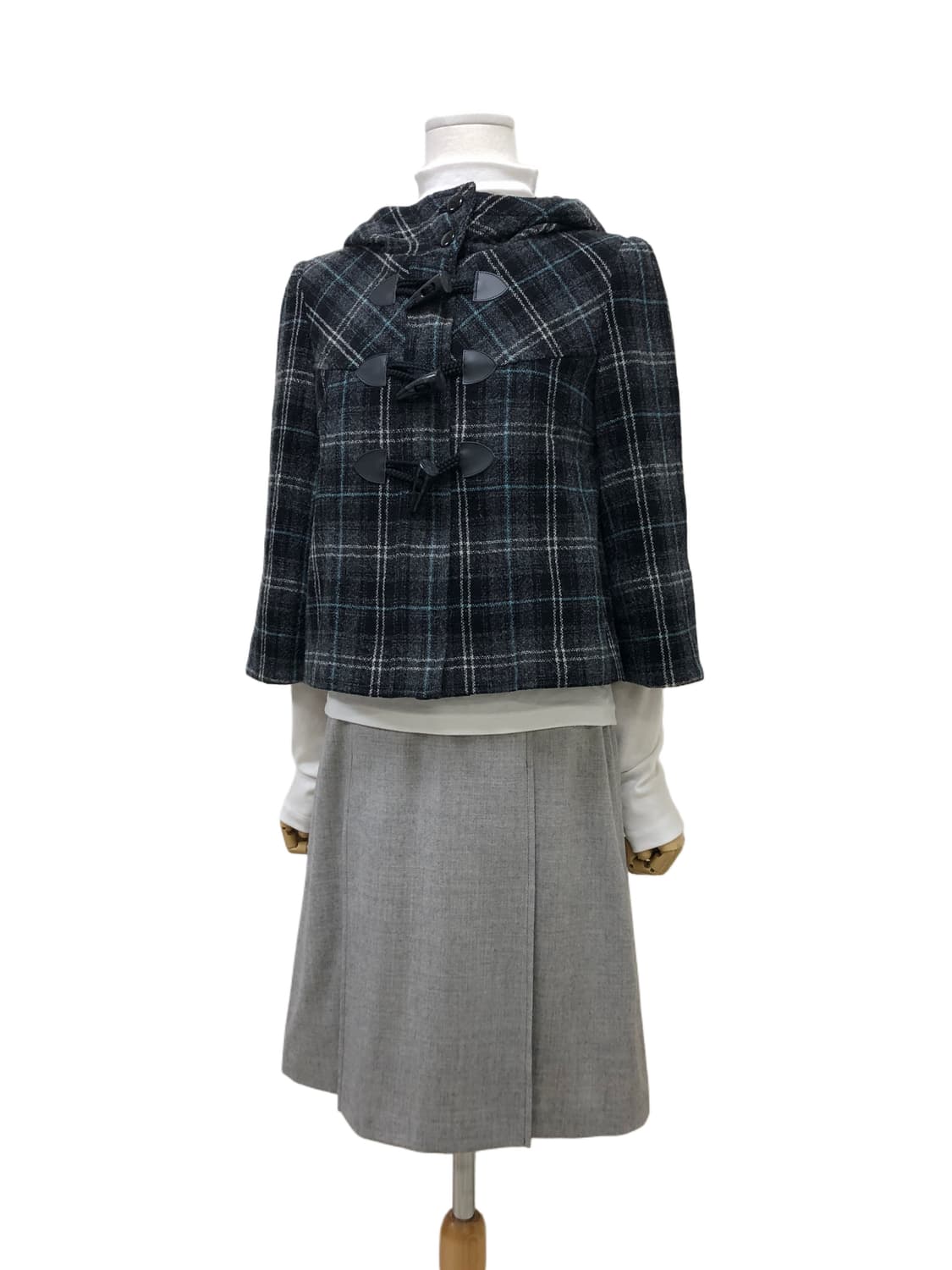 체크 떡볶이 더플 숏 코트 상품이미지1