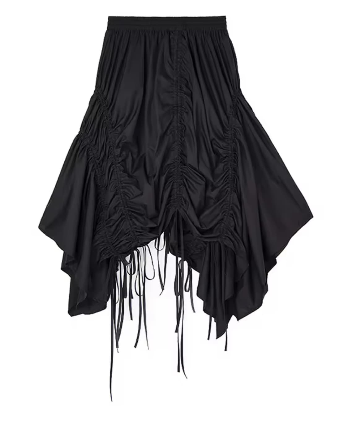 언발란스 드로스트링 드레이핑 롱 스커트 블랙  상품이미지1