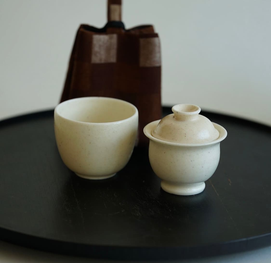 위엔시 크림색 개완 잔+개완 세트 상품이미지5