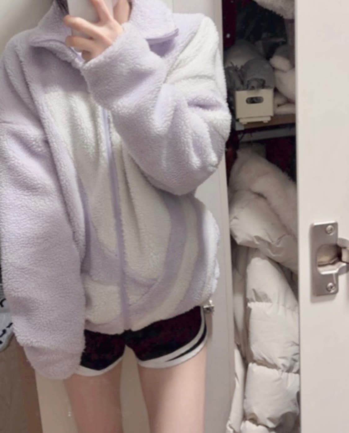 아디다스 쉐르파 후리스 플리스 뽀글이 연보라 화이트 양털 상품이미지2