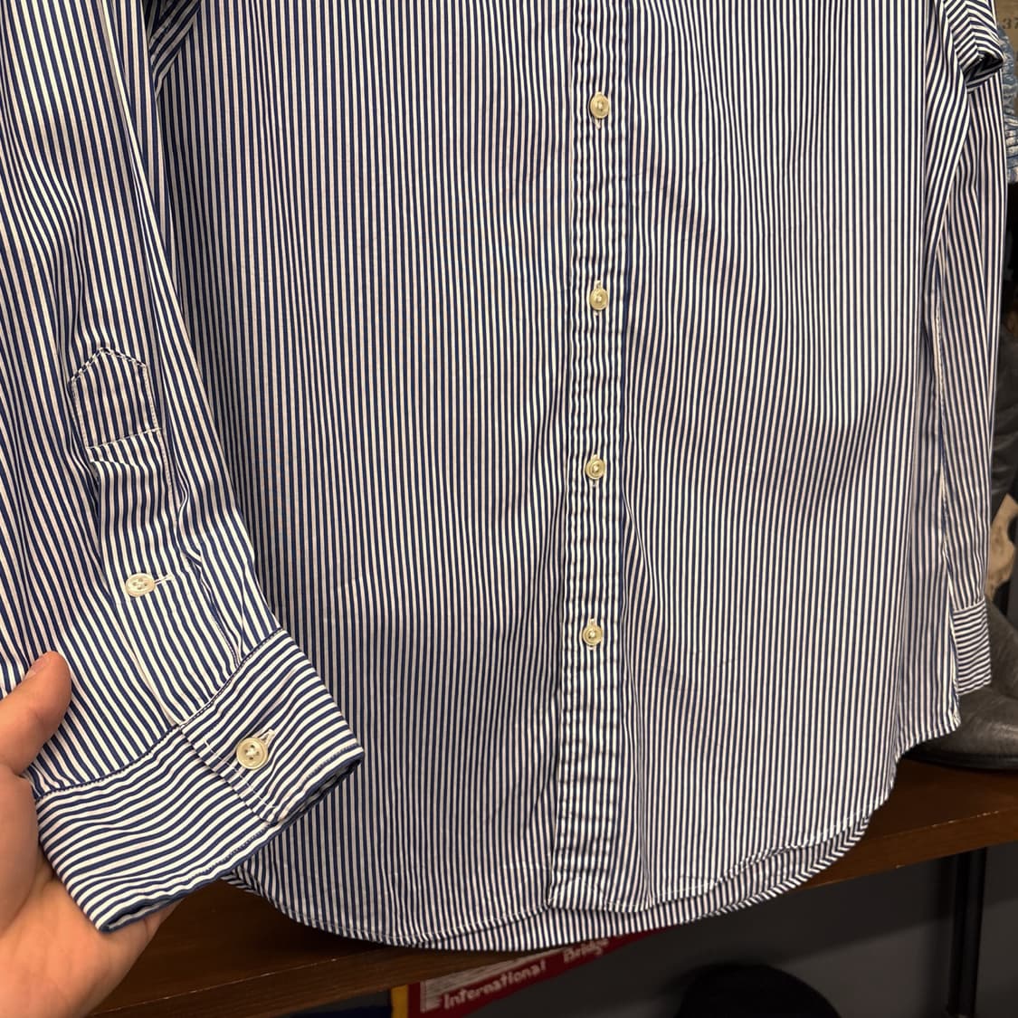 90s 폴로 랄프로렌 슬림핏 스트라이프 버튼다운셔츠 버건디포니 N1100 상품이미지4
