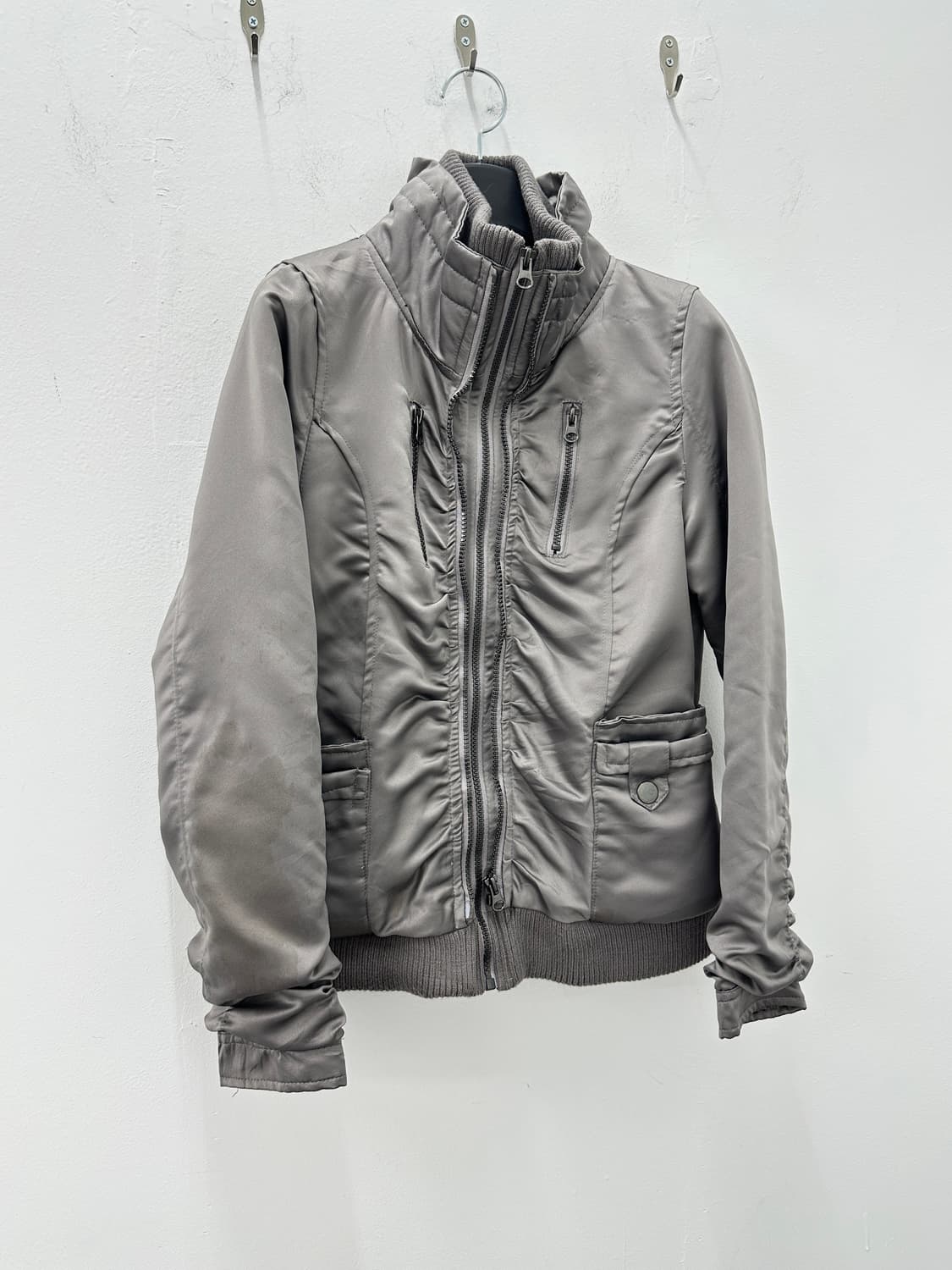 Vintage Silver Ruched shirring Bomber  상품이미지1