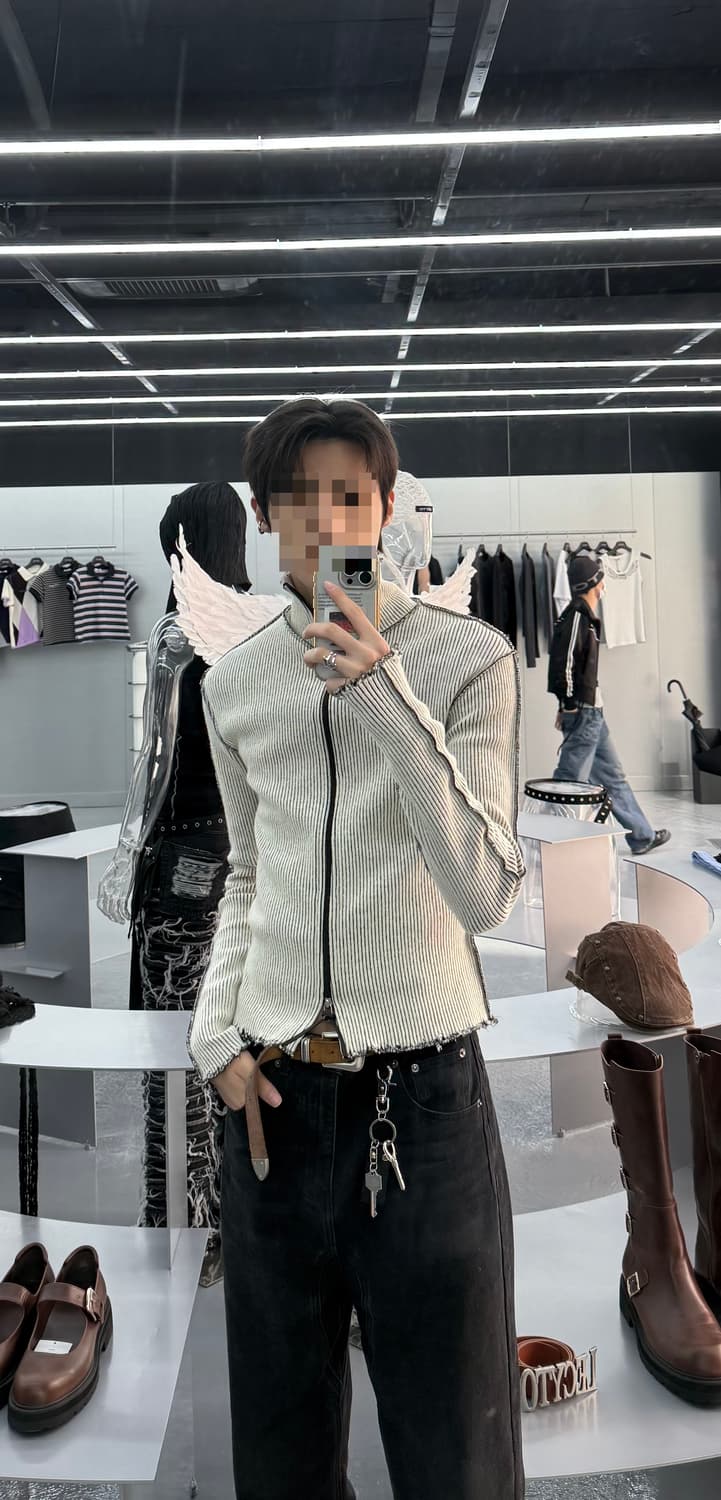 레씨토 Destroyed Lip Knit Zip-Up_[Ivory] 상품이미지1