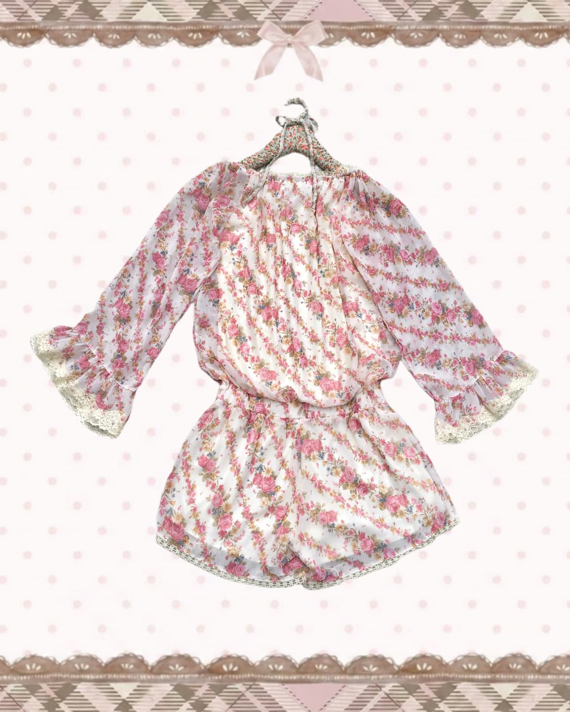 로즈 플로럴 레이스 오프숄더 롬퍼 상품이미지1