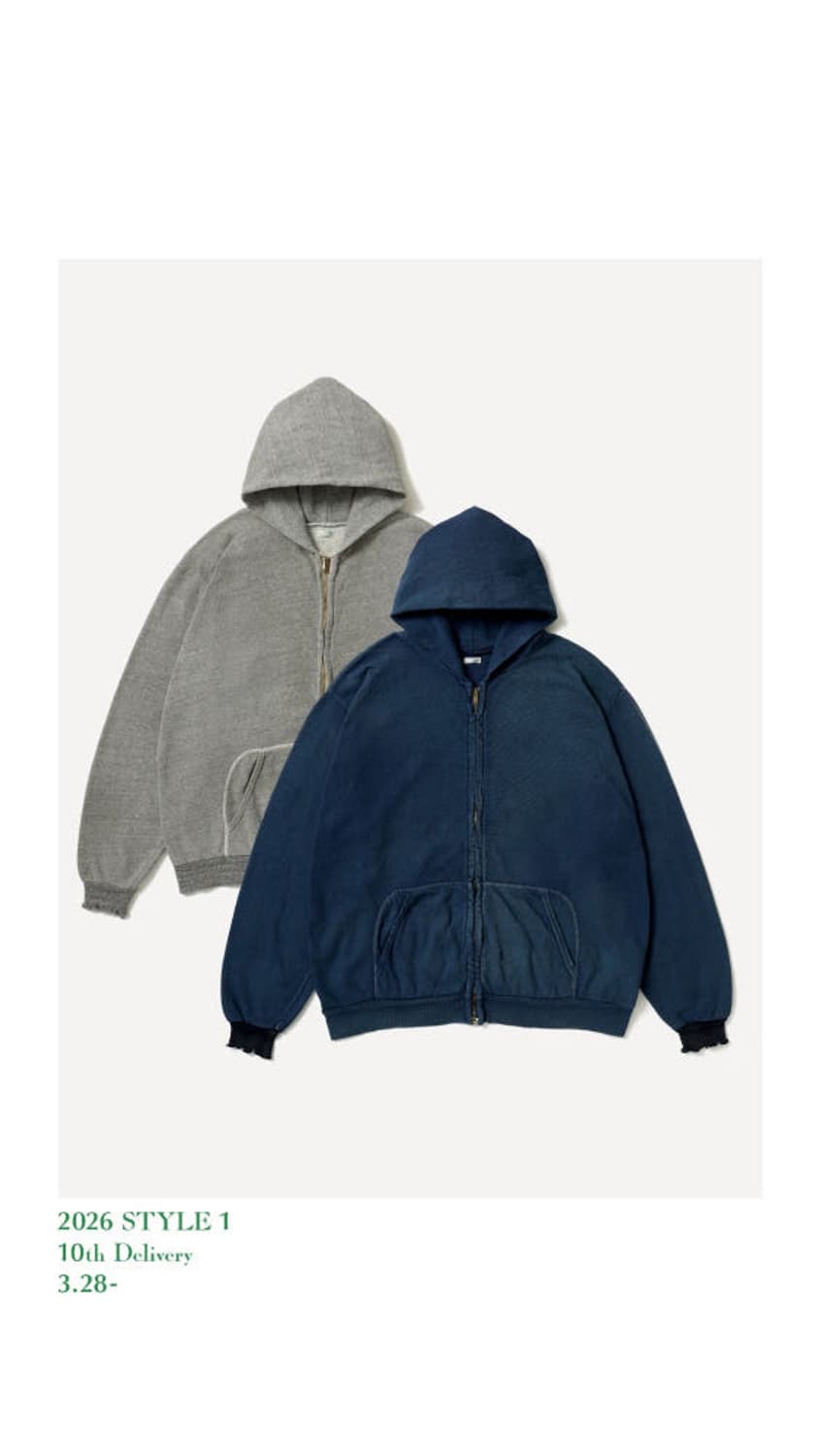 아프레쎄 26ss 빈티지 라이트웨이트 집 스웻 후드 집업 그레이 상품이미지2