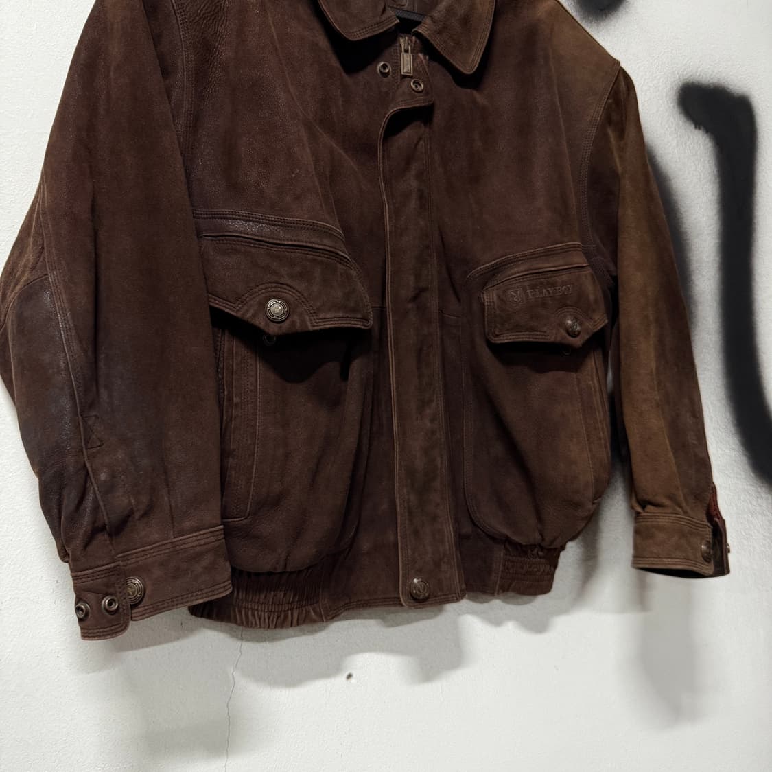 90s 플레이보이 양가죽 스웨이드 집업 싱글 블루종 자켓 상품이미지4