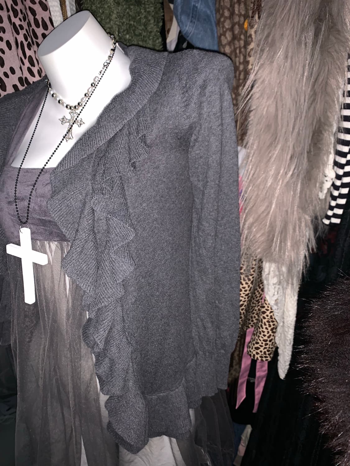 y2k 모리 딥그레이 프릴 가디건 상품이미지2