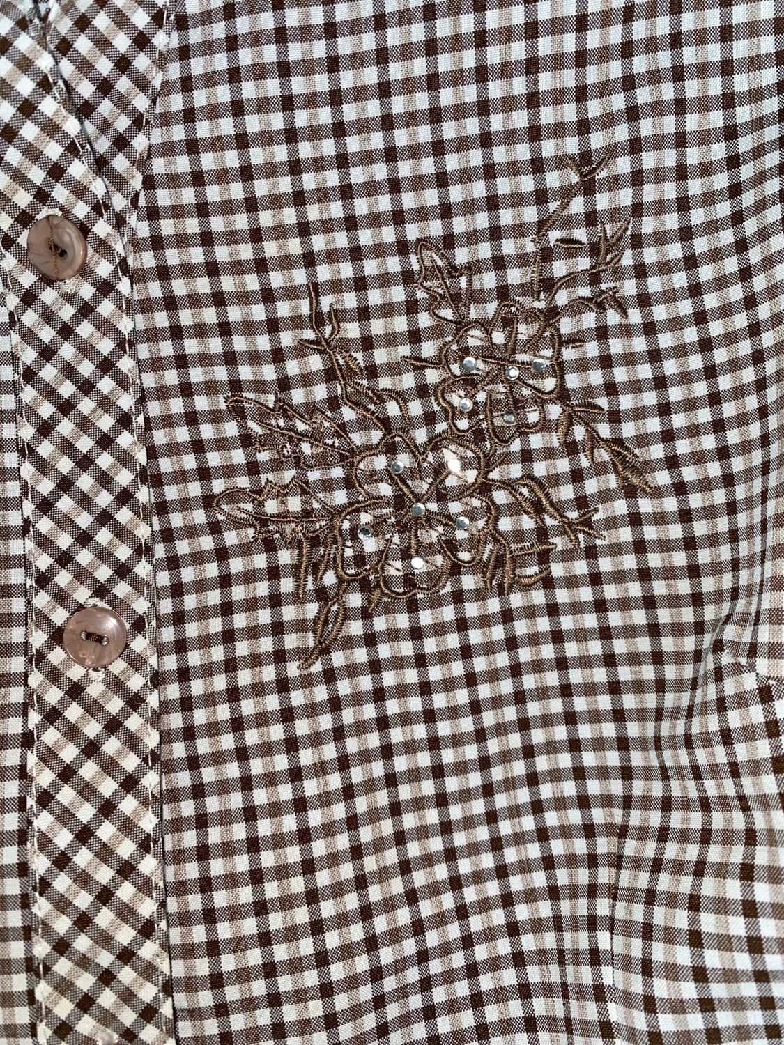 브라운 깅엄 체크 플라워 큐빅 셔츠 상품이미지4