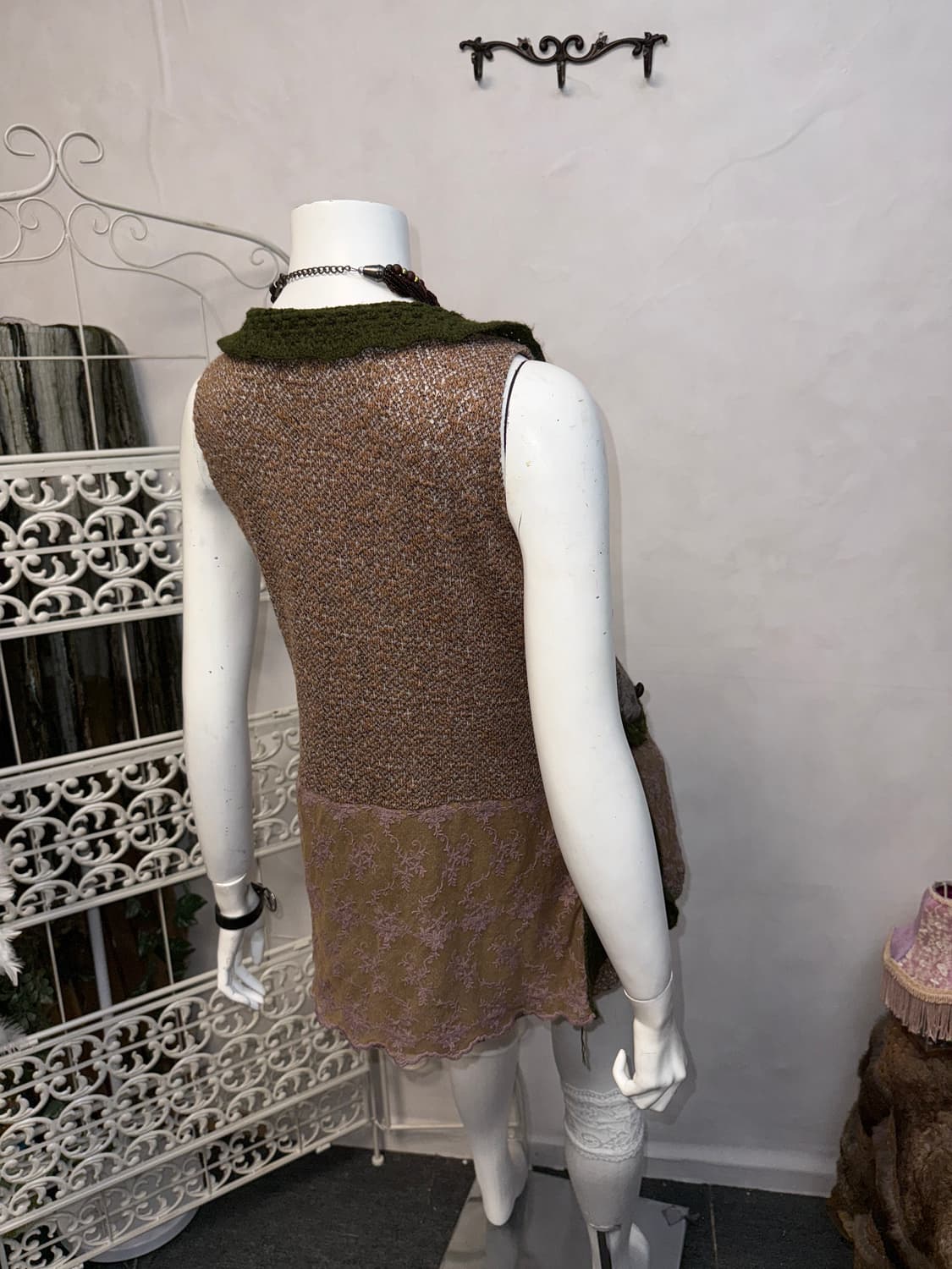 Pink brown bohemian floral knit vest 상품이미지6