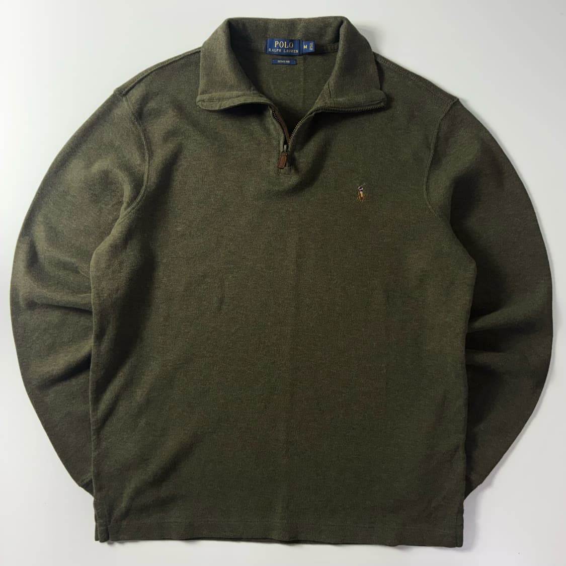 Polo  폴로 랄프로렌 자수 코튼 에스테이트립 카키 반집업 니트  상품이미지1