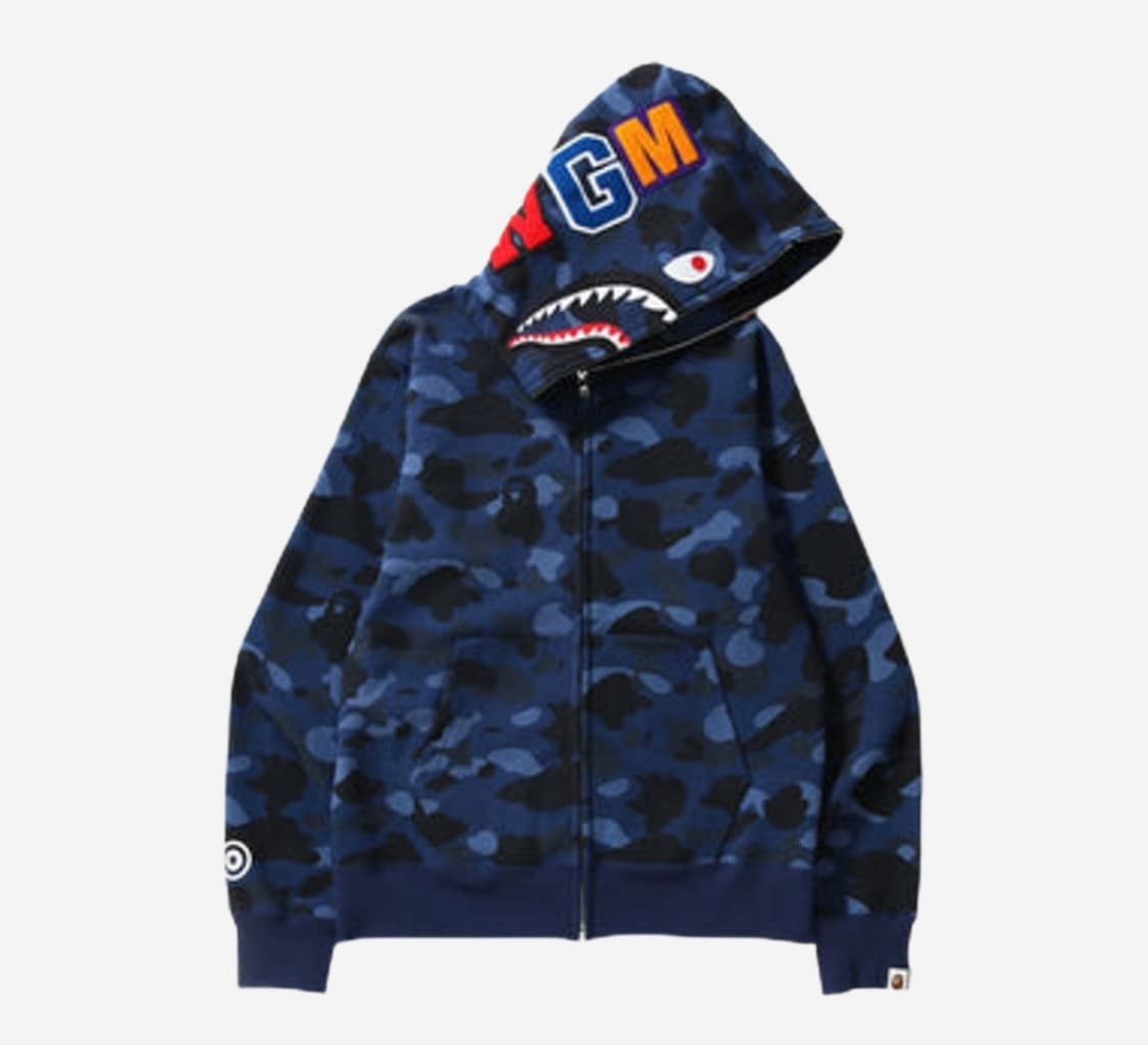 베이프 컬러 카모 샤크 풀 집업 후드 네이비 상품이미지1