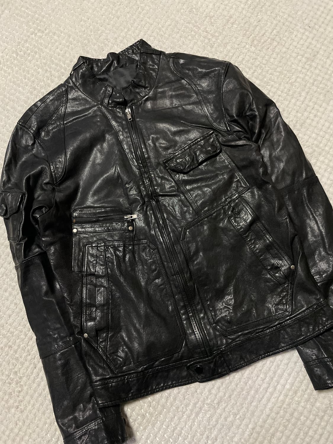 광희시장 웨스턴 무드 램스킨 양가죽 절개 포켓 레더 자켓 상품이미지9