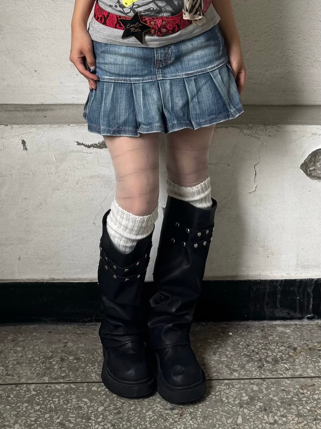 Denim pleats skirt 상품이미지1