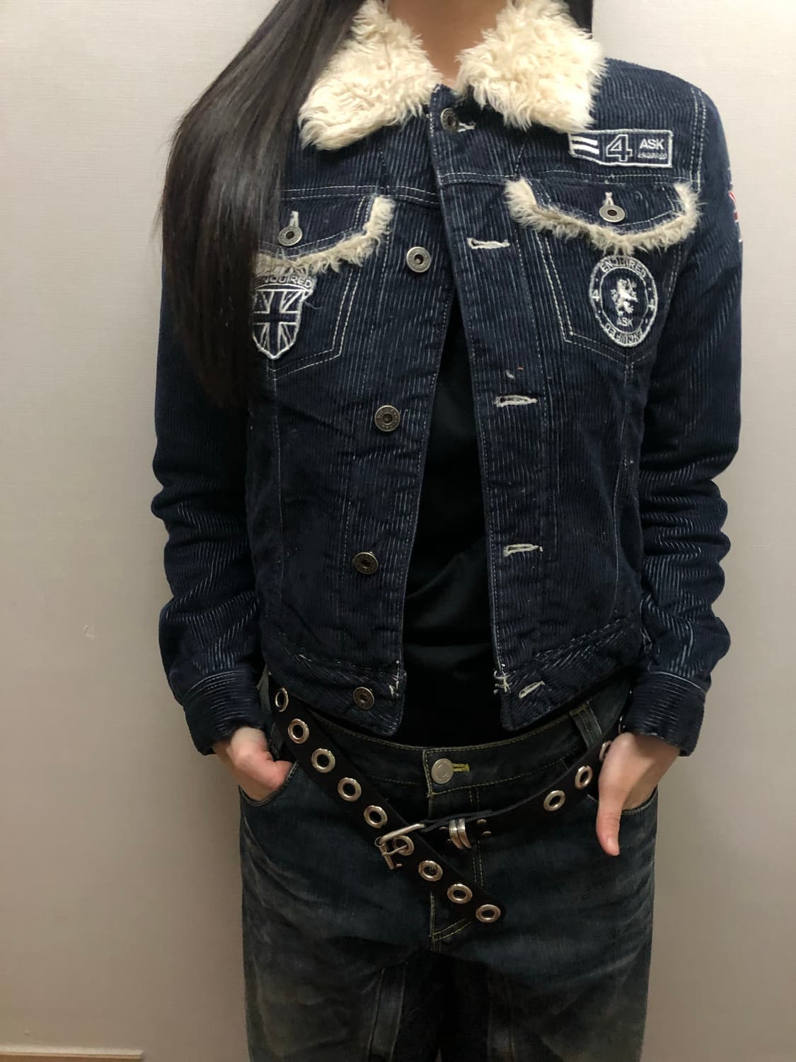 빈티지 에스크 퍼 카라 패치 데님 코듀로이 자켓 상품이미지3