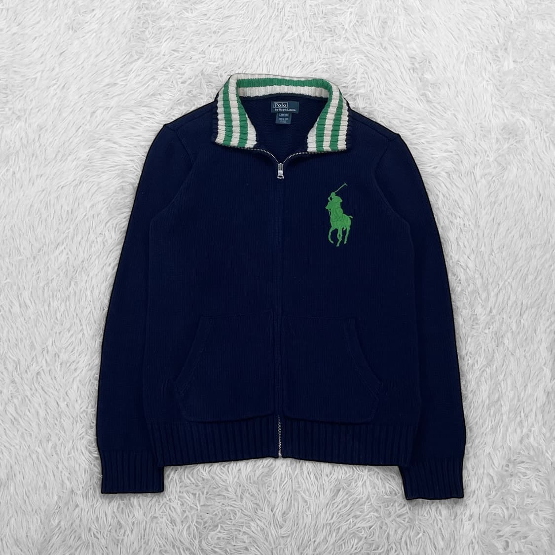 폴로 빅포니 자수 니트 집업 네이비 상품이미지3