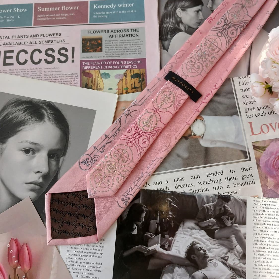 메트로시티 실크 핑크 장식 패턴 넥타이 8.6cm A등급 A19329
 상품이미지4