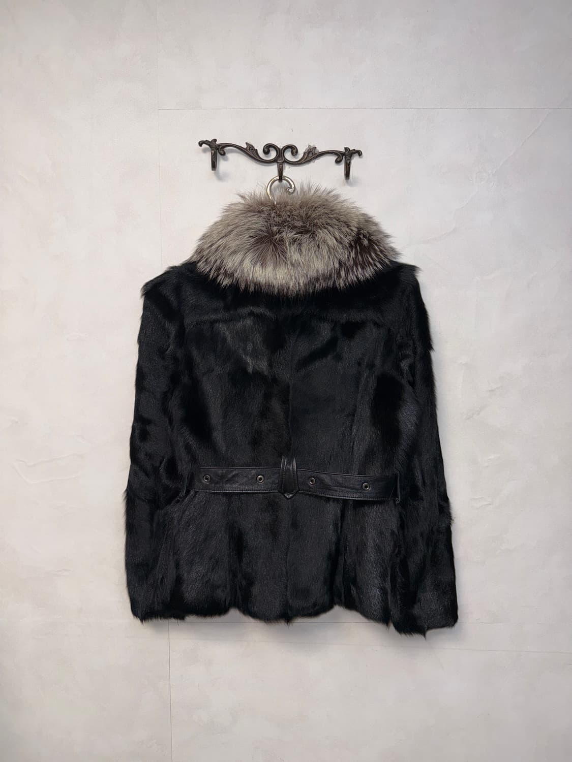 Black goat&fox fur lamb skin belt jacket 상품이미지3