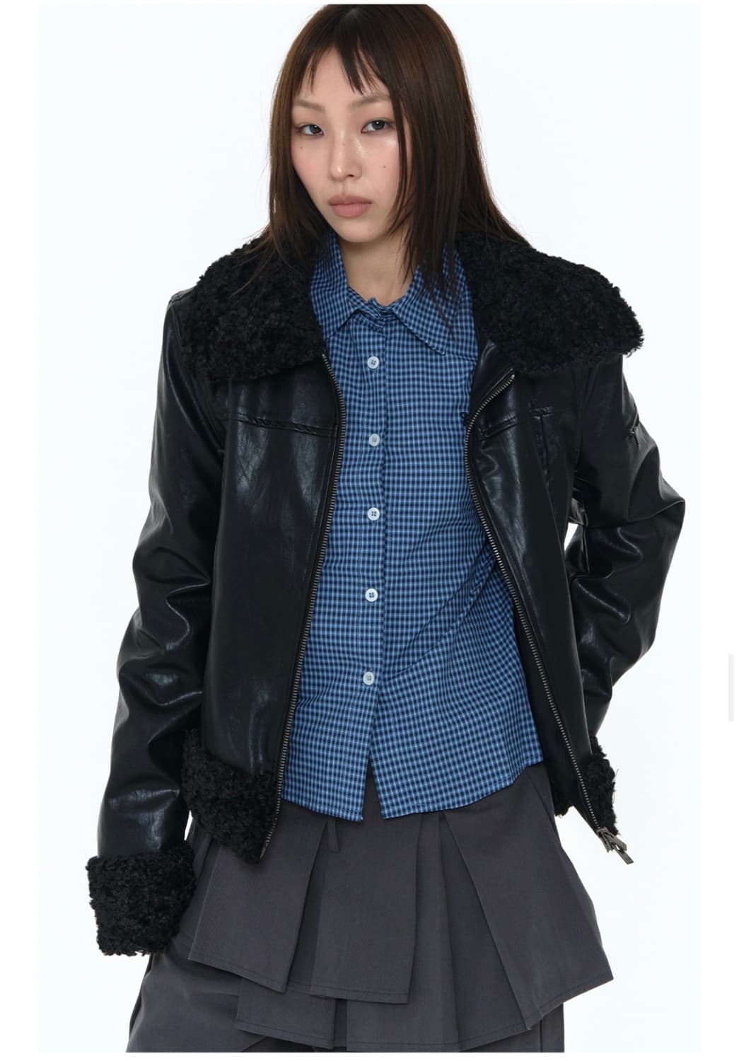 (완전새제품)플레이스스튜디오 우먼 숏레더무스탕 상품이미지1