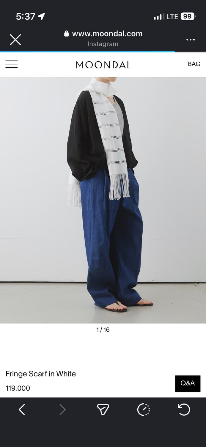 문달 Fringe Scarf in White 프린지 스카프 상품이미지1