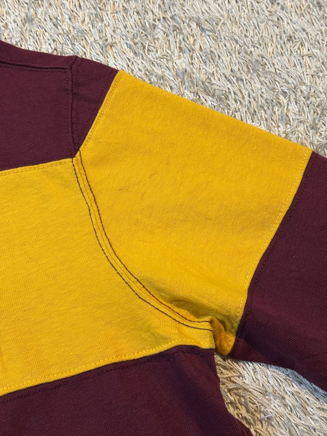 90's 폴로 랄프로렌 골드 빅포니 스트라이프 럭비티 버건디옐로우 상품이미지4