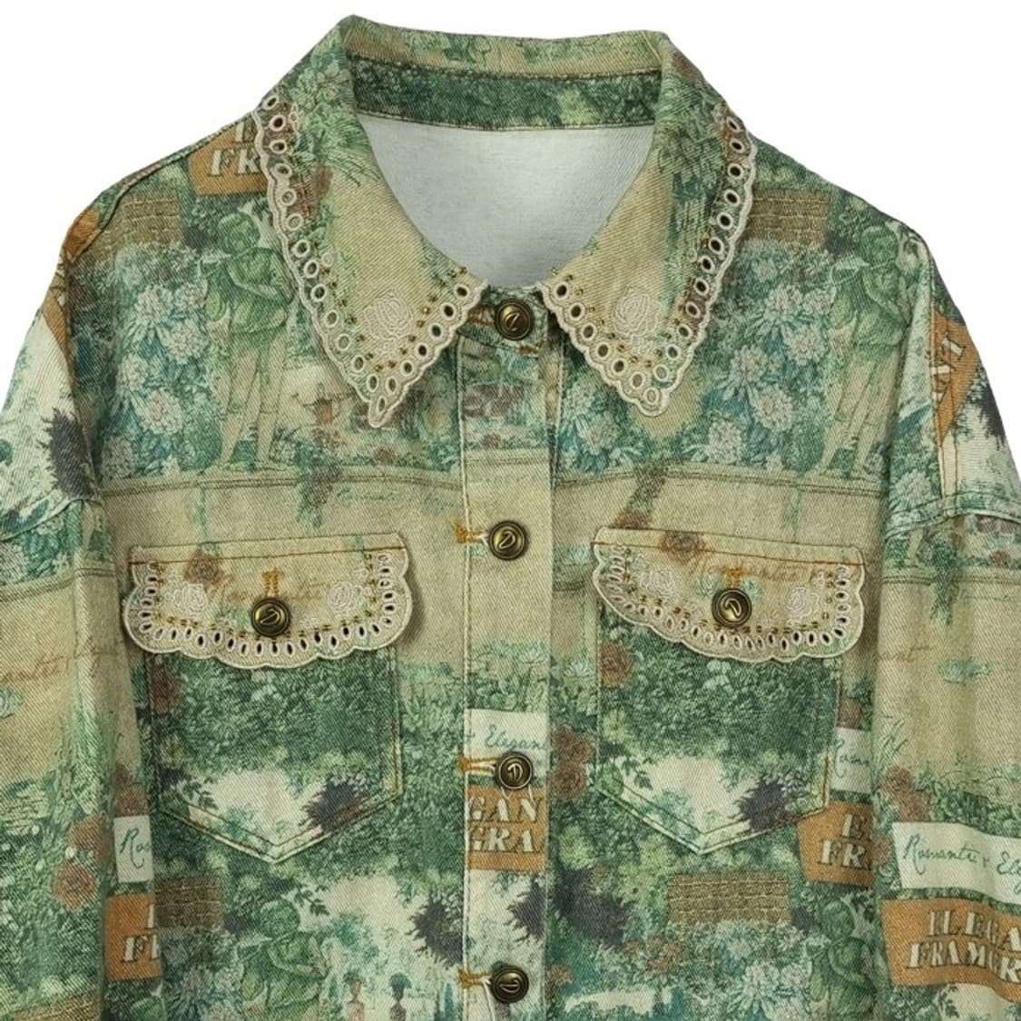 [일본빈티지] 에스닉 패턴 레이스 카라 오버핏 트러커 자켓 M18777 상품이미지4