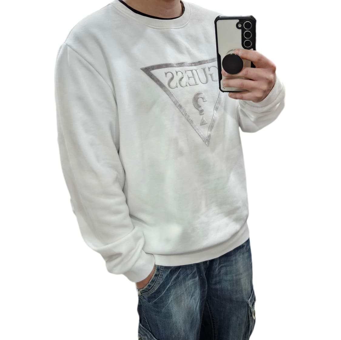 XL 게스 GUESS 화이트 기모 맨투맨 상품이미지1