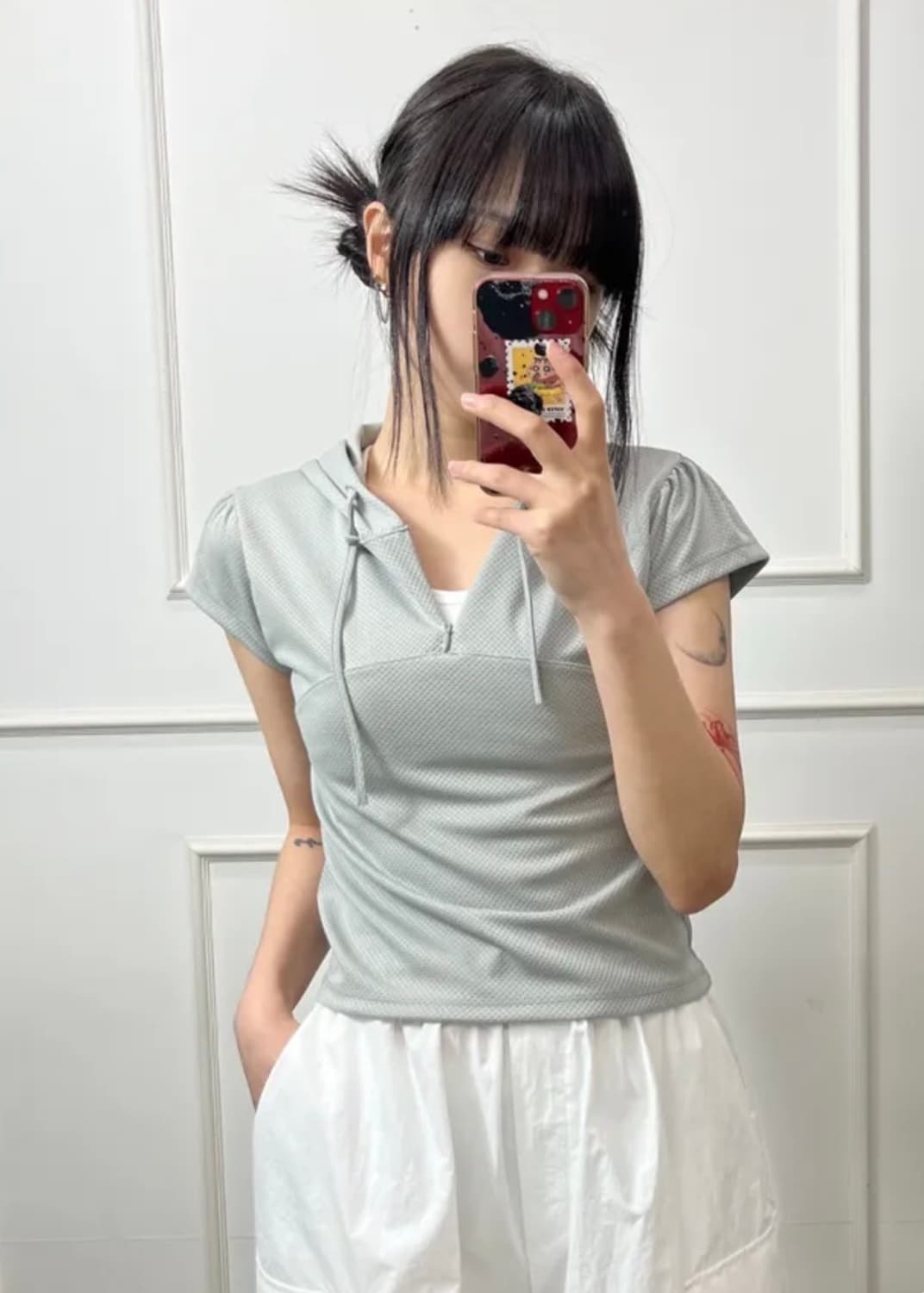 퍼프 반집업 후드반팔티 민트 상품이미지1
