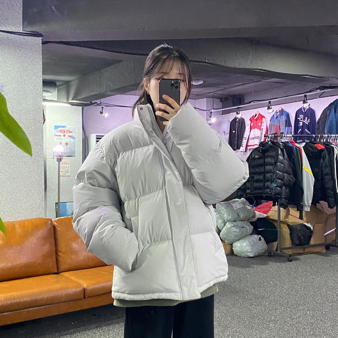 인사일런스 나일론 라이트그레이 패딩 B3346 상품이미지1