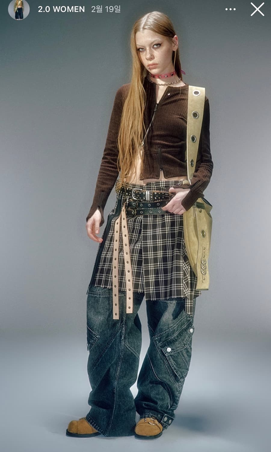 베이컨트 아카이브 CAESARS BUCKLE LAP SKIRT BROWN 상품이미지2