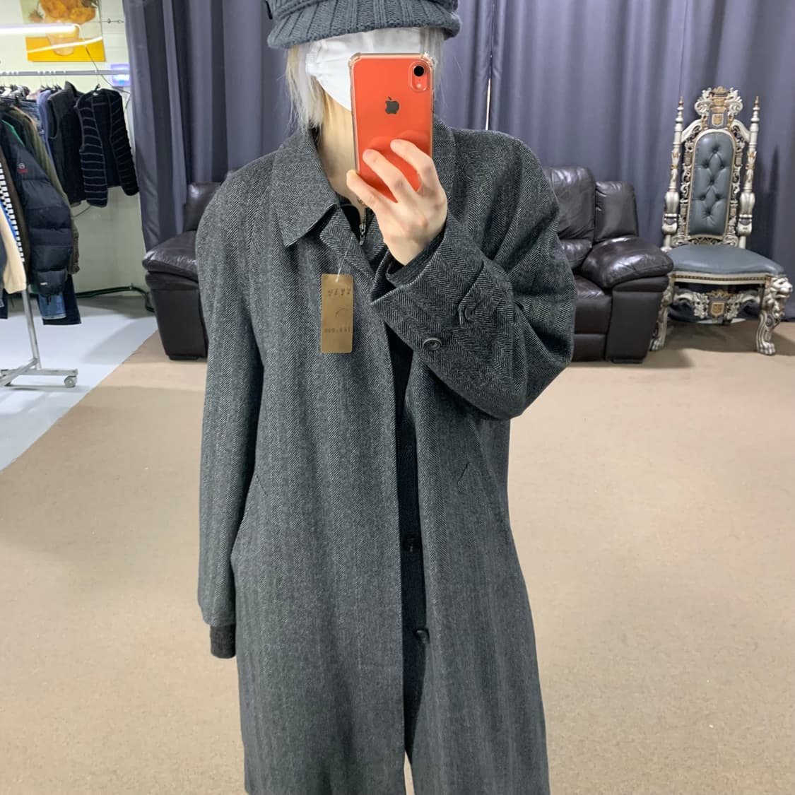 입생로랑 생로랑 뿌르 옴므 헤링본 차콜 싱글 롱코트 그레이 상품이미지3