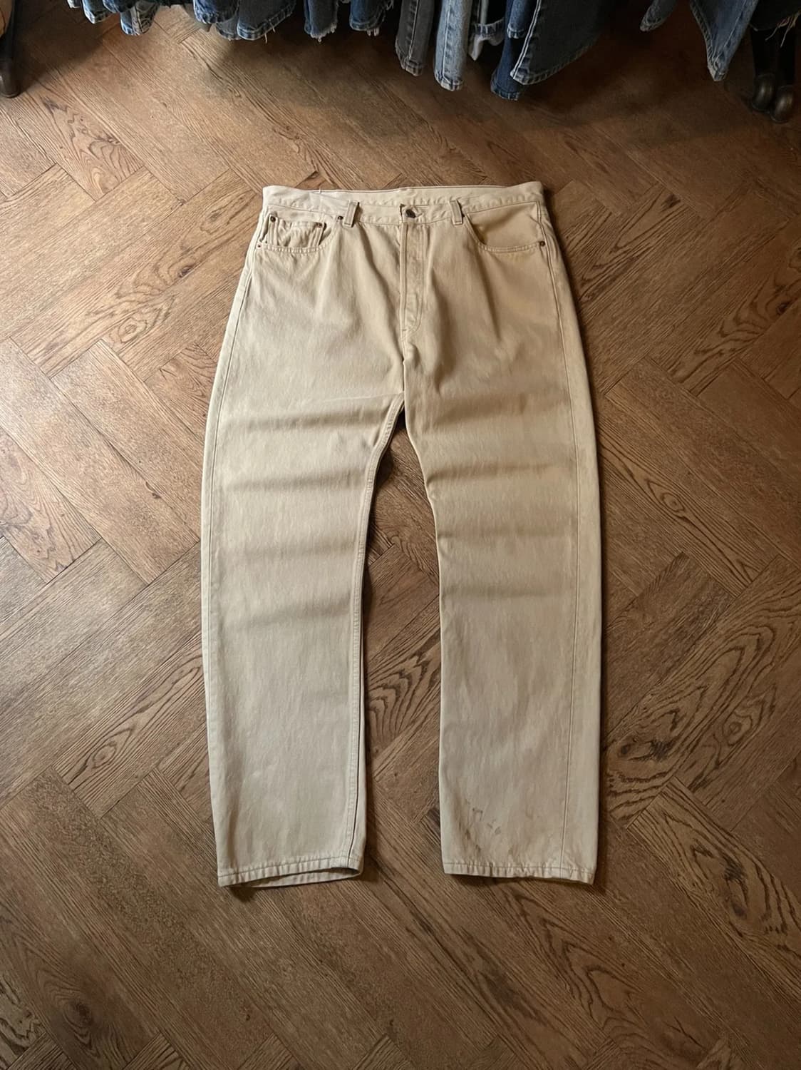 [38]90's 리바이스 501 Made in USA 베이지 데님 팬츠 상품이미지1